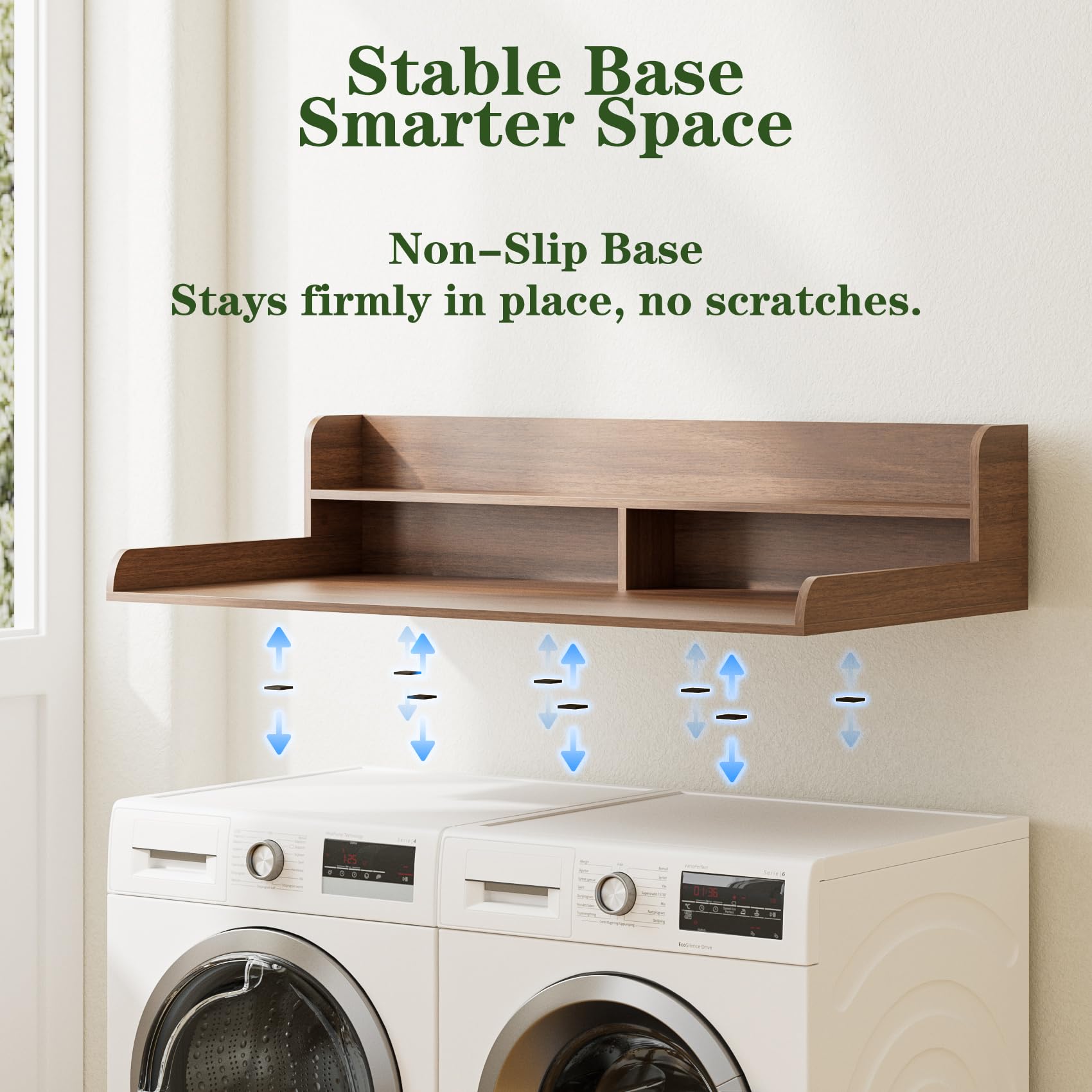 Arbeitsplatte für Waschmaschine und Trockner mit 2-stufigem Regal, Wasserabweisende Waschmaschinenabdeckung, Waschmaschinenregal mit Anti-Rutsch-Pads, Abdeckung Waschmaschine Holz, Walnuss