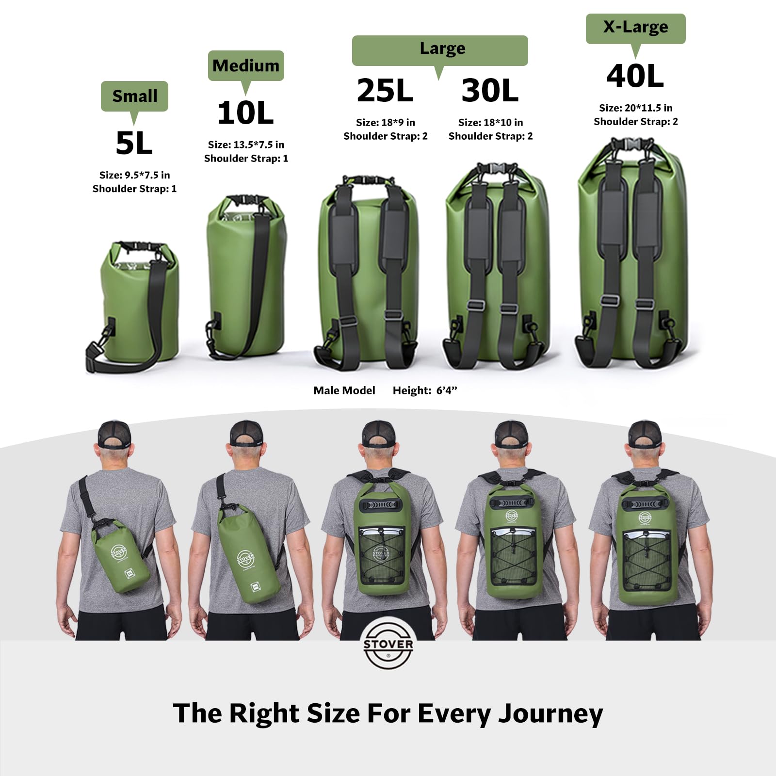 STOVER Bolsa seca impermeable de 25/30/40/55 L, mochila seca resistente con parte superior enrollable para kayak, canotaje, camping, hombres y mujeres, 25 l+ amarillo, 25L, Bolsa seca
