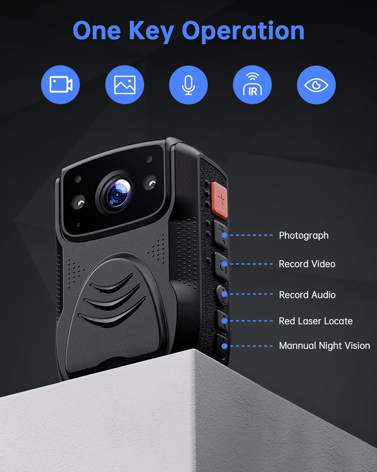 Body Cam 4K 40MP Körperkamera mit Audio- und Videoaufzeichnung, WLAN GPS Police Body Cam für Strafverfolgungsbehörden, IP65 wasserdicht Nachtsicht-Polizeikörperkamera mit 4000 mAh Akku