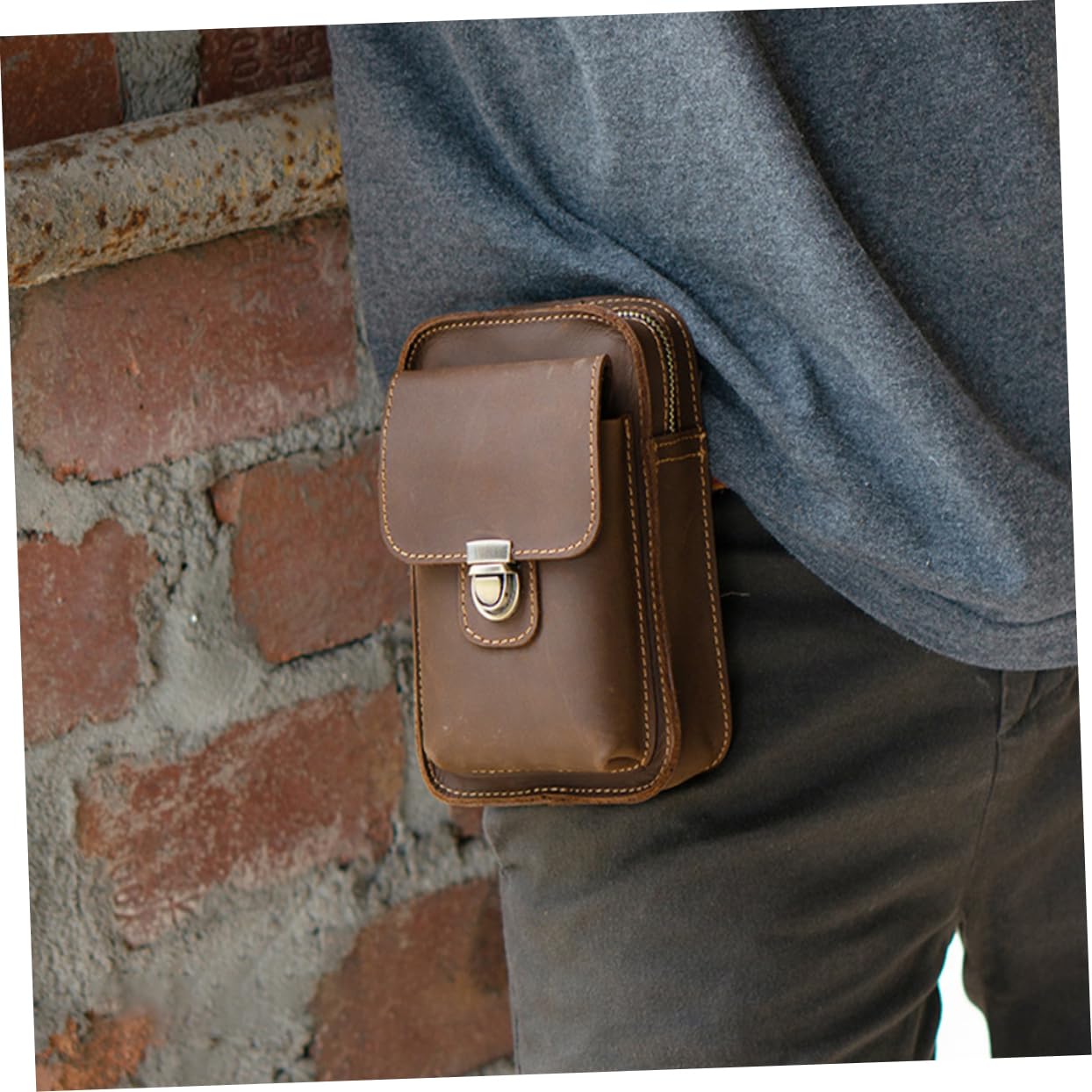 Riñonera de Cuero Marrón para Teléfono, Estilo Retro, Bolsa de Cintura Práctica para Deportes al Aire Libre, Protege el Móvil y Fácil de Usar