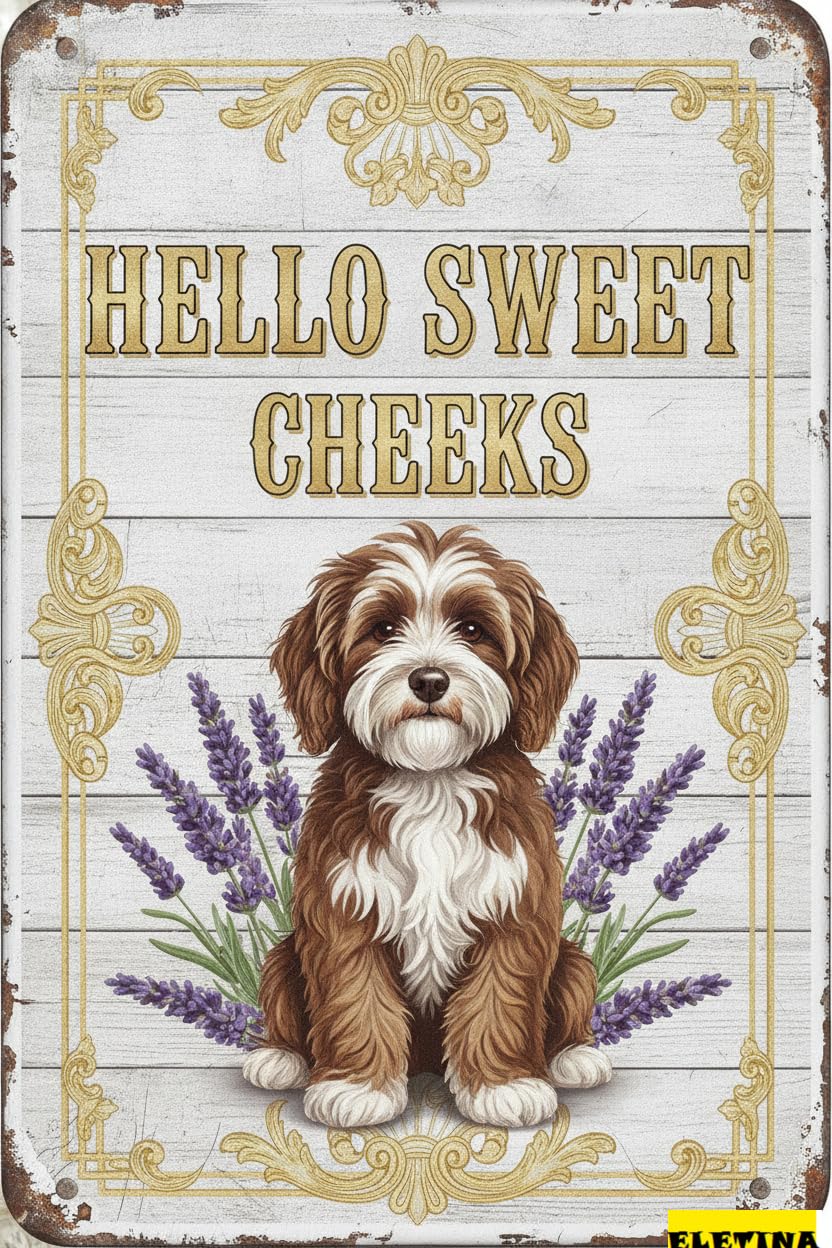 Personalized Sign for Man Cave Shih Tzu Tin 12x8 In Vintage Dog Metal Hello Sweet Cheeks Funny Tin Retro Metal Home Farm Toilet Restroom Washroom Wall Decor Gift(2808) Private Property Decorative