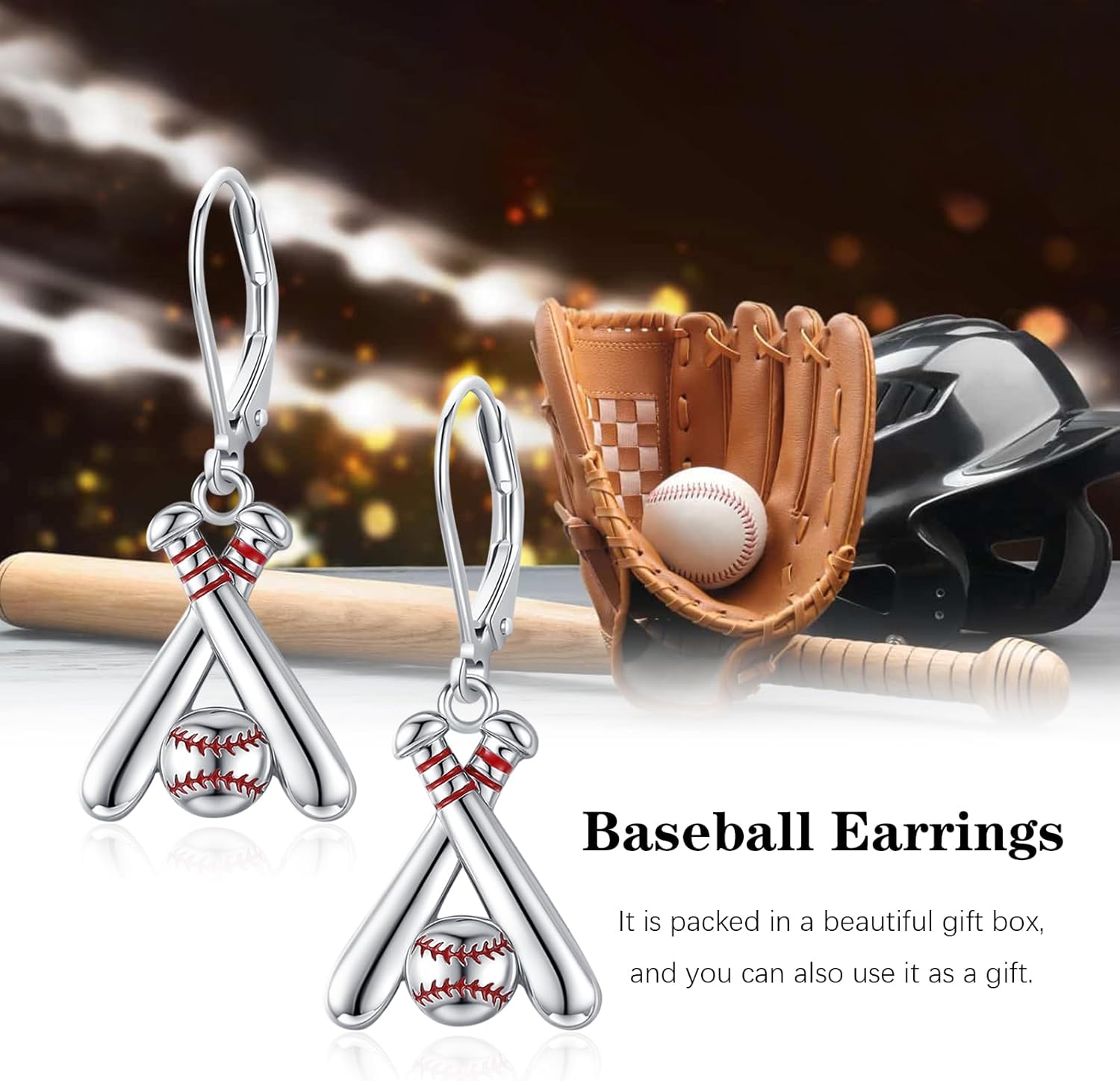 Baseball Earrings for Women 925 Sterling Silver Softball Dangle Drop Earrings Hypoallergenic Sport Jewelry Gifts for Birthday Anniversary Christmas - Image 7