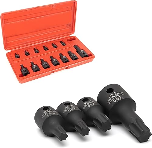 Miniatura 2 de NEIKO 10281B - Juego de llaves de punta Torx Impact  13 piezas  6 puntas de estrella  Cr-Mo de grado de impacto resistente  T10 a T60  Estuche de