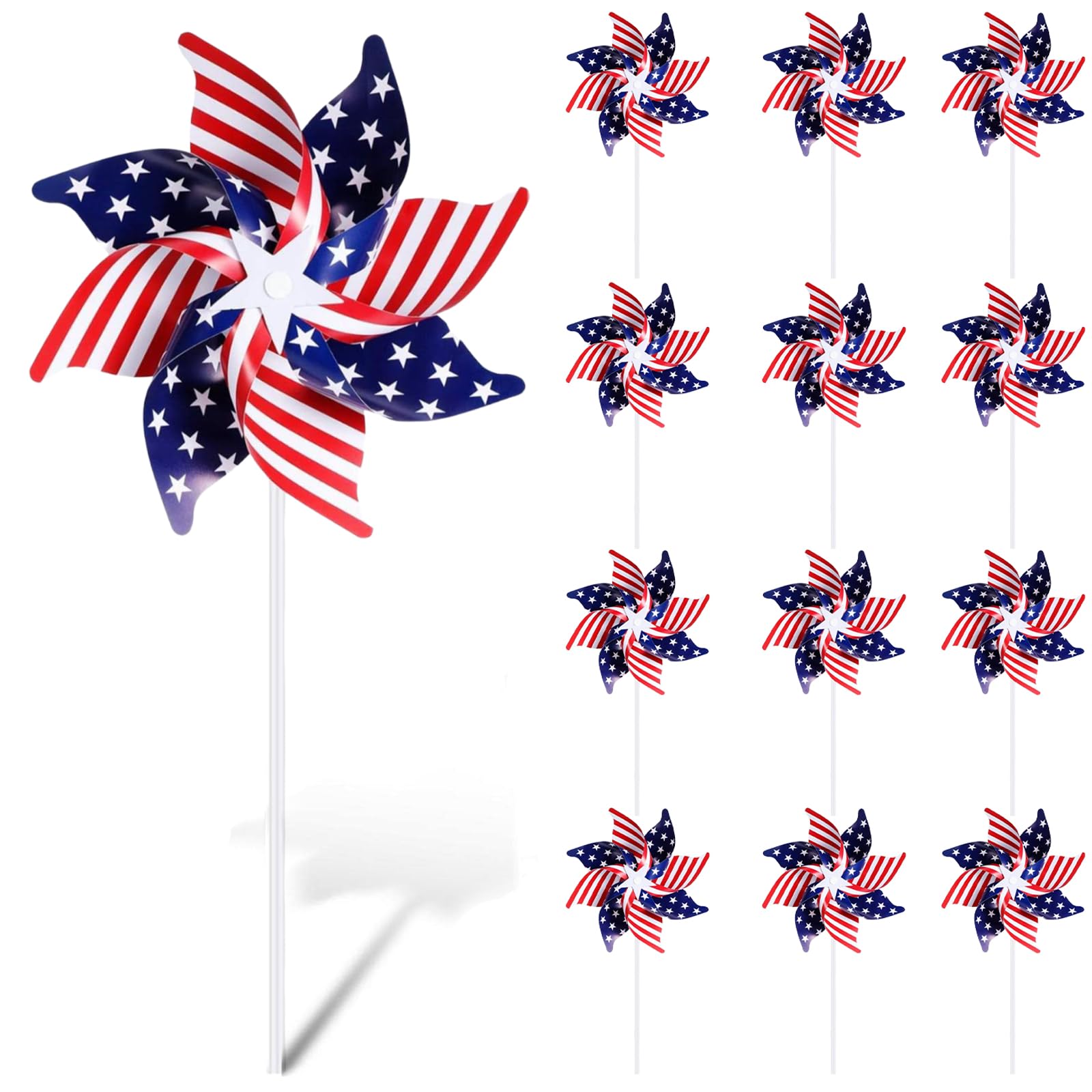 Photo 1 of 12 Pack Patriotic Pinwheels Decorations for Yard and Garden, American Flag Pinwheels,Red White and Blue Decorations Outdoor,Reflective Pinwheel Memorial Day, 4th of July Patriotic Toys