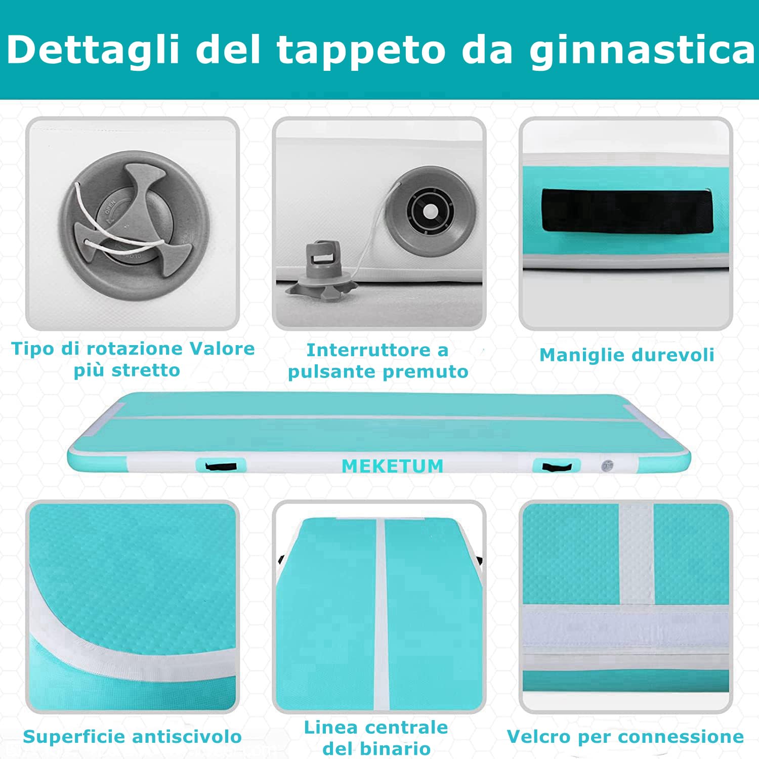 Air Track Tappetino Ginnastica Artistica 2 3 4 5 6 Metri 10/20CM Spessore Materasso Ginnastica da Casa/Yoga/Formazione/Cheerleading/Divertimento Acqua con Pompa
