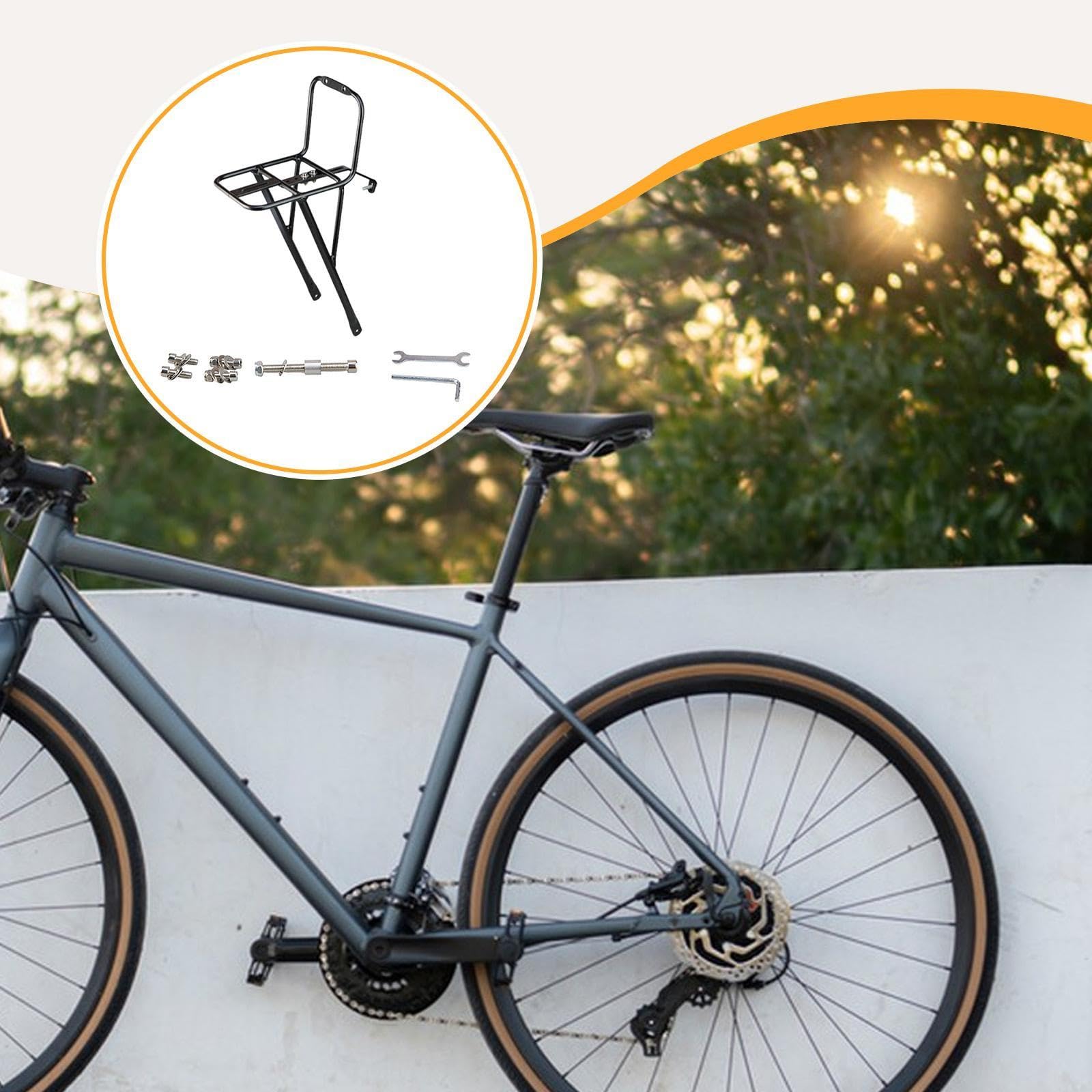 Gralara Porte-Bagages Vélo Avant Universel, Support Fourche Avant en Alliage d'Aluminium, Sacoche de Chargement, Rack Fourche pour Panier, pour Randonnée et Tourisme