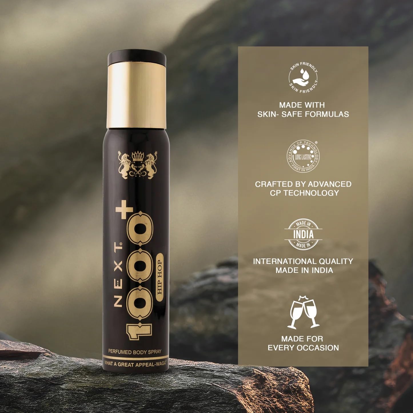 Next Care Hiphop 1000+ No Gas Deodorant for Men & Women | Odor Control | Long Lasting Body Spray | Daily Wear Deo, 150ml 1