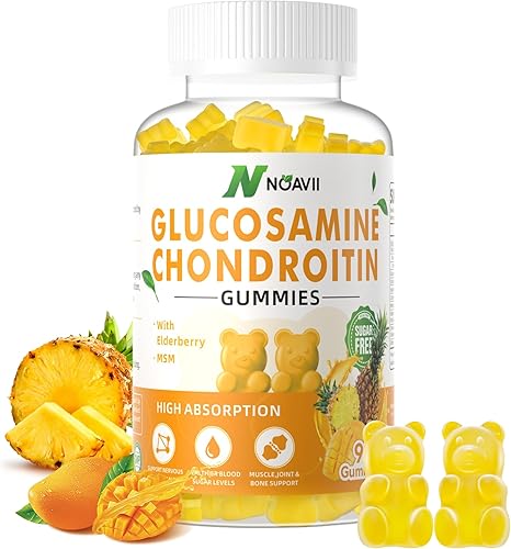 NOAVII Gomitas de condroitina de glucosamina con MSM y saúco extra fuerte, apoyo articular, suplemento antioxidante de apoyo inmunológico para