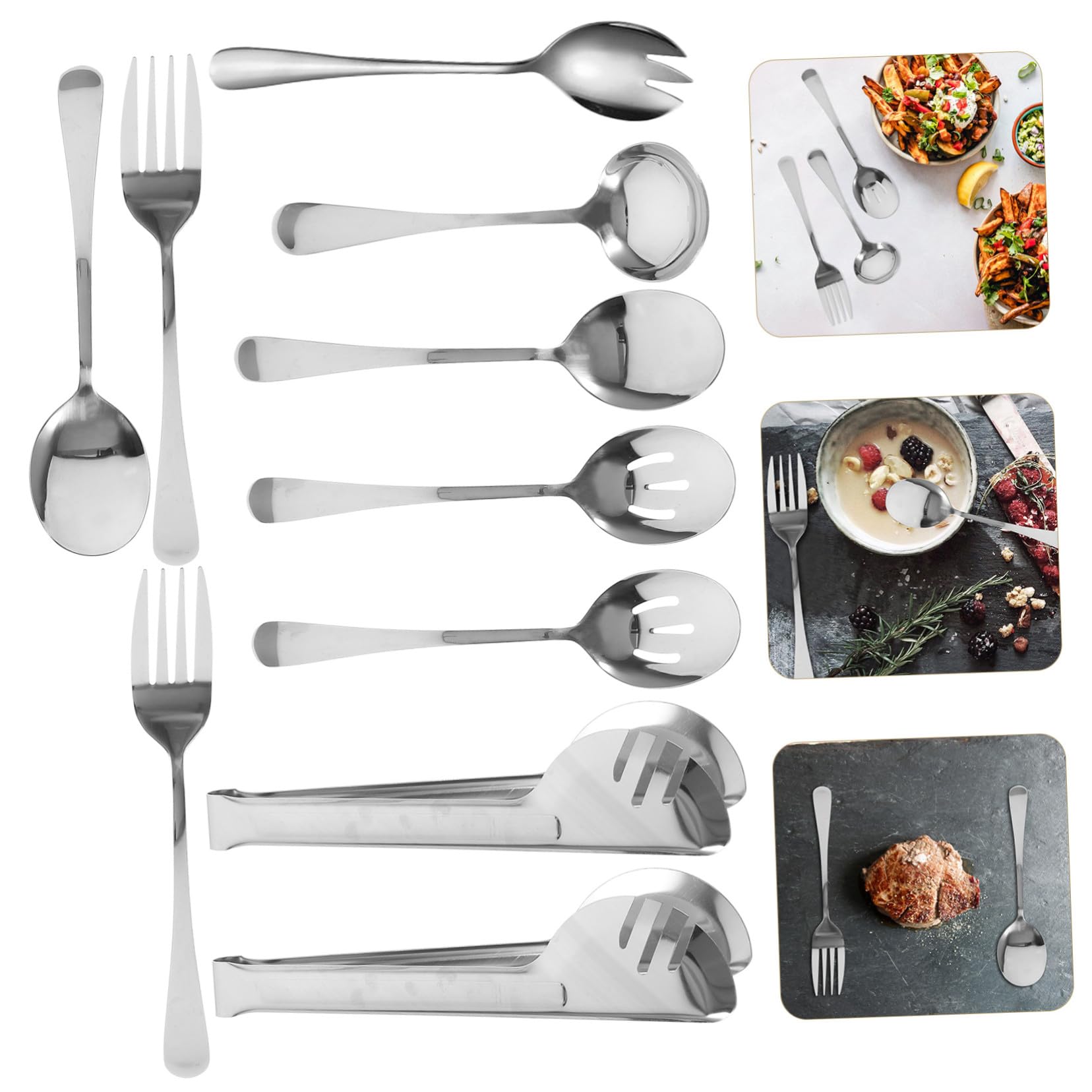 POPETPOP Stoviglie in Acciaio Inox Per Feste Cucchiai e Forchette Da Portata Utensili Da Cucina in Resistente Per Picnic e Campeggio