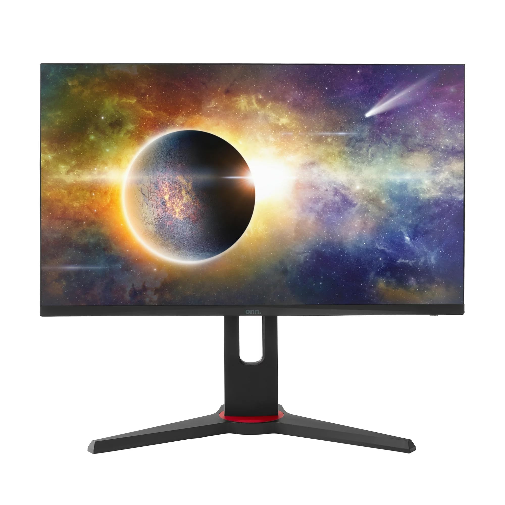 ด้านหน้า view of the ONN 24 inch Gaming Monitor with its stand