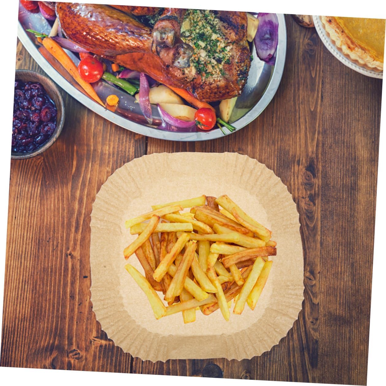 BESPORTBLE 300pcs Air Fryer Paper Liners Non-stick Baking Parchment Paper Heat-resistant Square Liners 16cm for Oven Air Fryer Cooking and Baking Accessories