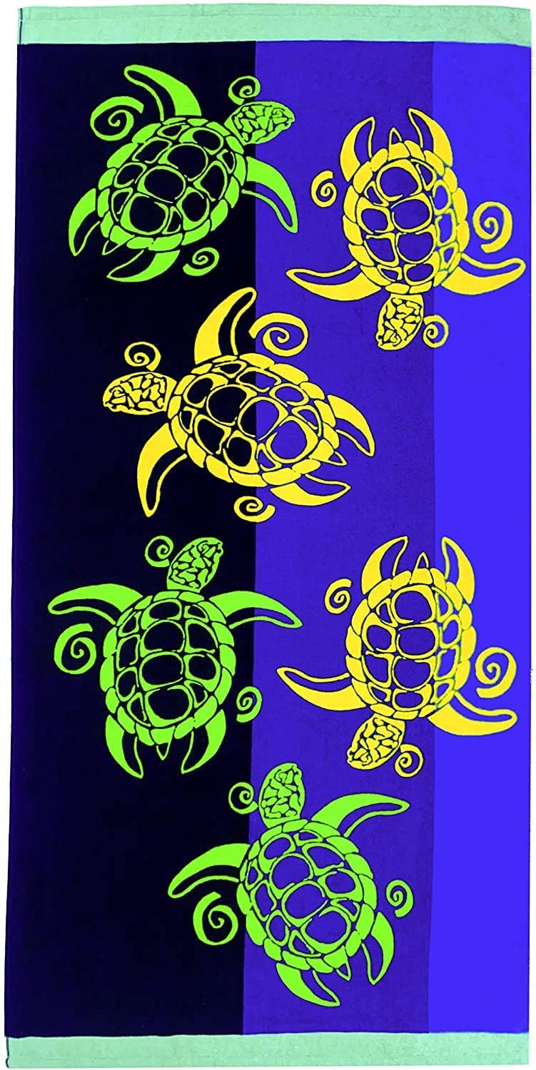 Kaufman - Beach Towels, 100% Soft, Plush Absorbent Cotton Velour, Large Size 30'' x 60'', Quick Dry Printed Beach, Pool and Bath Towel (SWM Turtles, 1