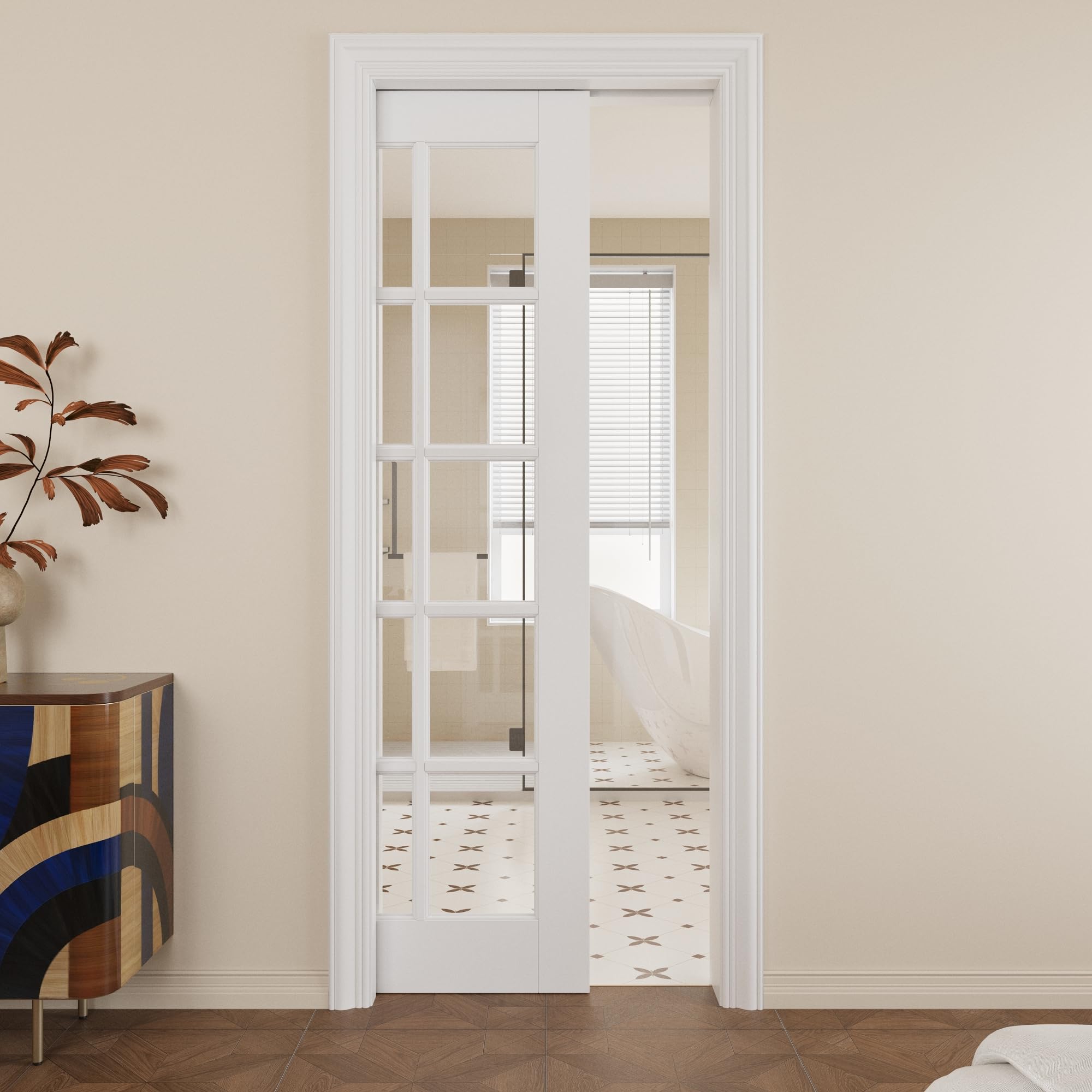 Pocket Door,10-Lite Clear Glass Doors,Room 28x96 Sliding Door