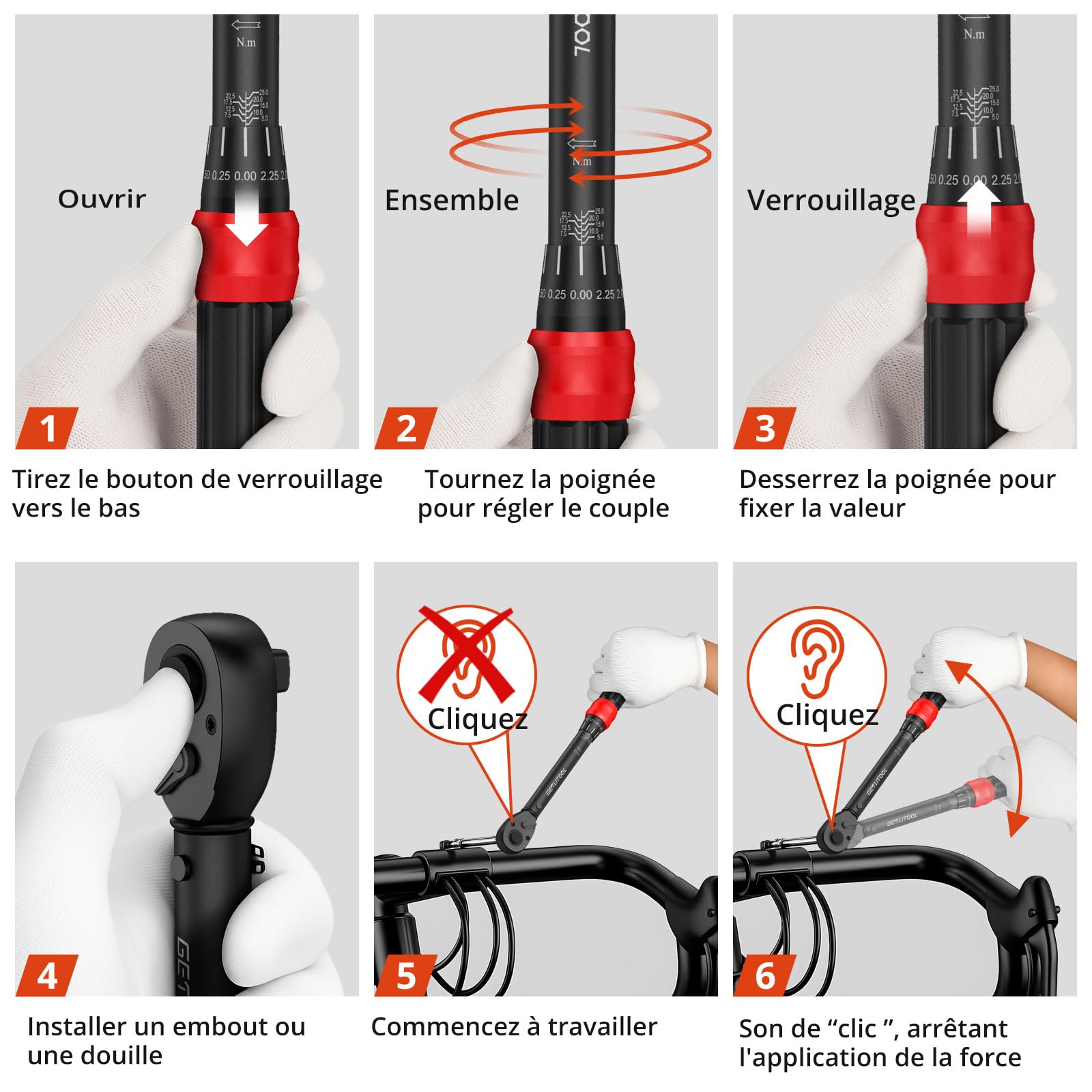 GETLITOOL Clé Dynamométrique Voiture 1/4",3/8",1/2",Torque Wrench 5–210 Nm,Précision ±3%,Alliage d'Acier Haute Résistance,Graduation Laser,Poignée Antidérapante,pour Réparation Auto,Moto,Vélos