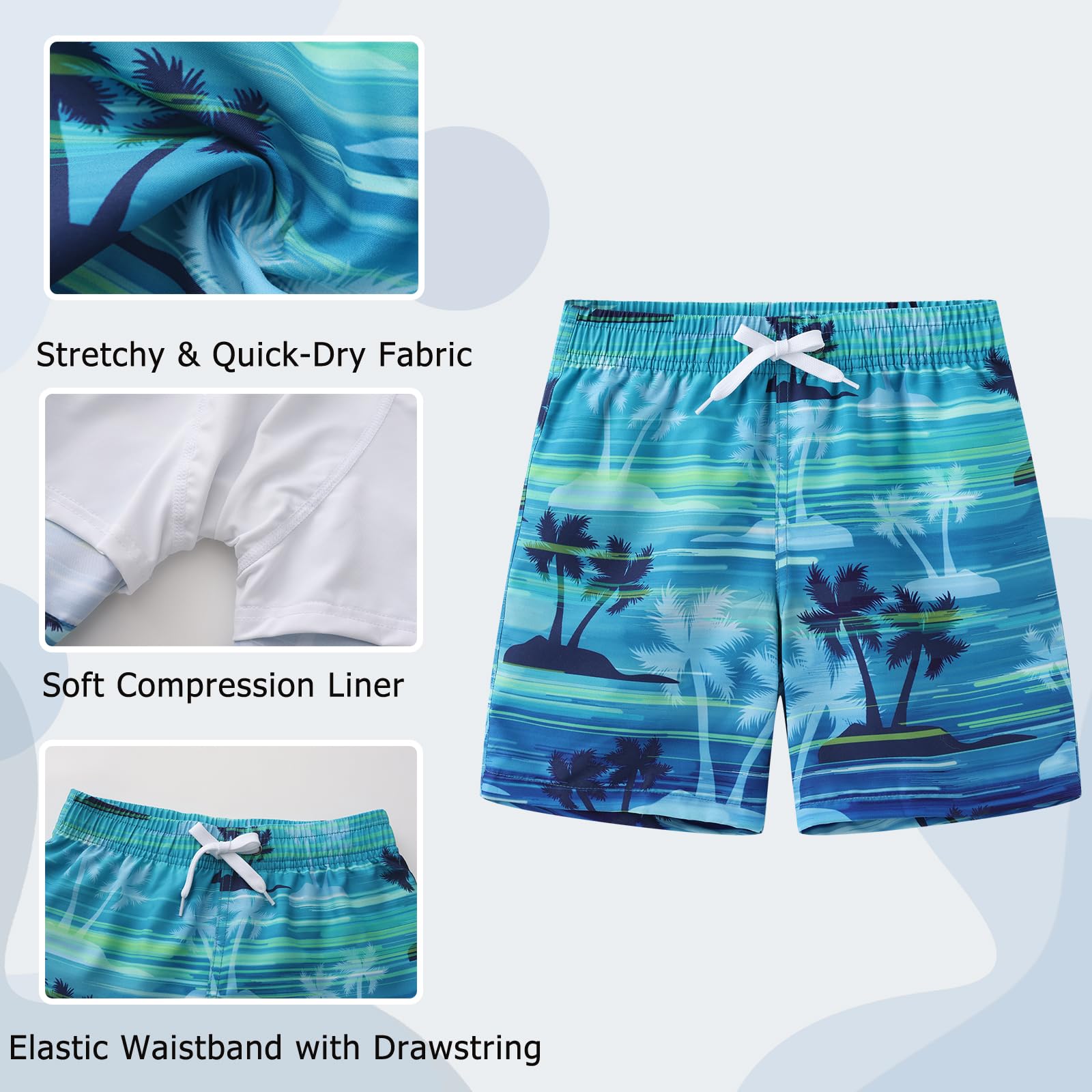 Aisyee Short de bain 2 en 1 pour garçons avec doublure de compression - Séchage rapide - Pour garçons de 5 à 16 ans