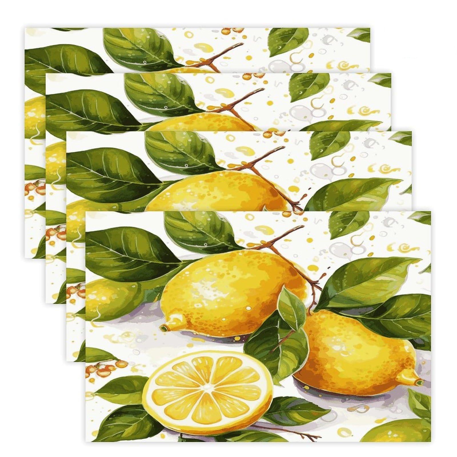 Fruits Lemon Placemats Heat-Resistant Washable Place Mats Anti Slip Dining Table Place Mats Wipeable Dining Table Mats Kitchen Decoration Placemats 17.7’’×11.8’’