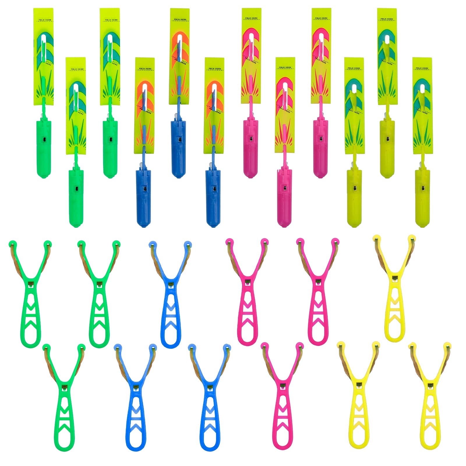 24Pcs Slingshot Flying Copters, Catcan Slingshot Flying Copters with LED Lights Glow in The Dark Party Supplies for Birthday Gifts, 12 Slingshot Helicopters 12 LED Helicopters