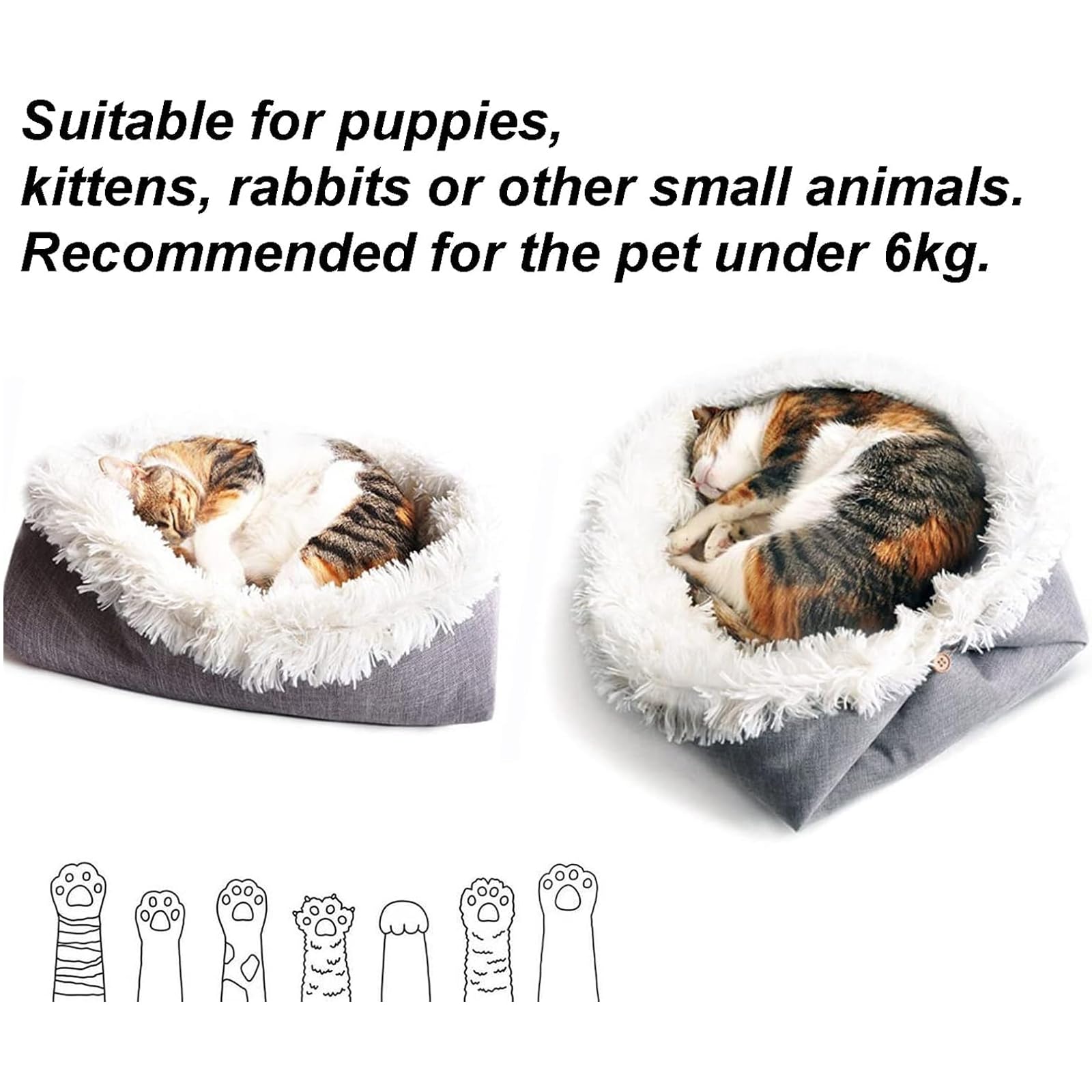 لينجي سرير قطط قابل للطي وقابل للتحويل للقطط، بطانية ناعمة مخملية وسرير للقطط الداخلية، عش للنوم وحصيرة 2 في 1، وسادة عش للحيوانات الاليفة دافئة ومريحة للقطط والجراء