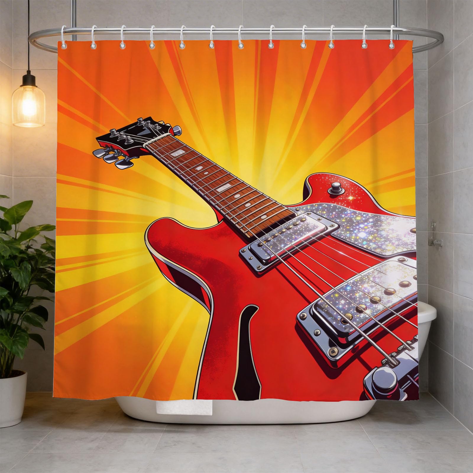 Hongduo 3D Guitar Shower Curtain for Stalls Bathtubs Musical Instruments Bathroom Decor Shower Curtain Set Polyester Fabric Waterproof 120x180cm/48X71 Inch with Hooks