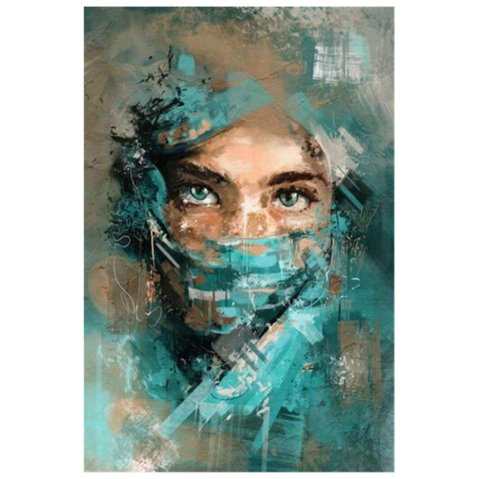 顔絵　飾り　絵画　絵 Amazon.co.jp: キャンバス絵画現代水彩抽象女性の肖像画と緑のベール壁