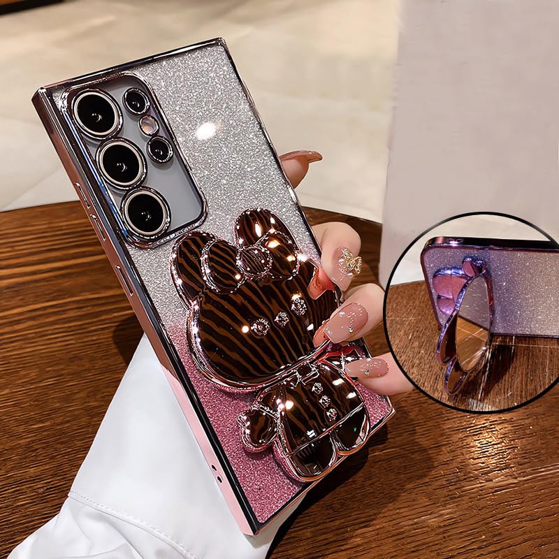 Coque Samsung S25 avec support miroir rose pour vos appels vidéo
