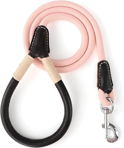 Miniatura 23 de Mile High Life Correa de perro con asa envuelta de cuero genuino, con cierre resistente para perros pequeños, medianos y grandes (gris, 4 pies)