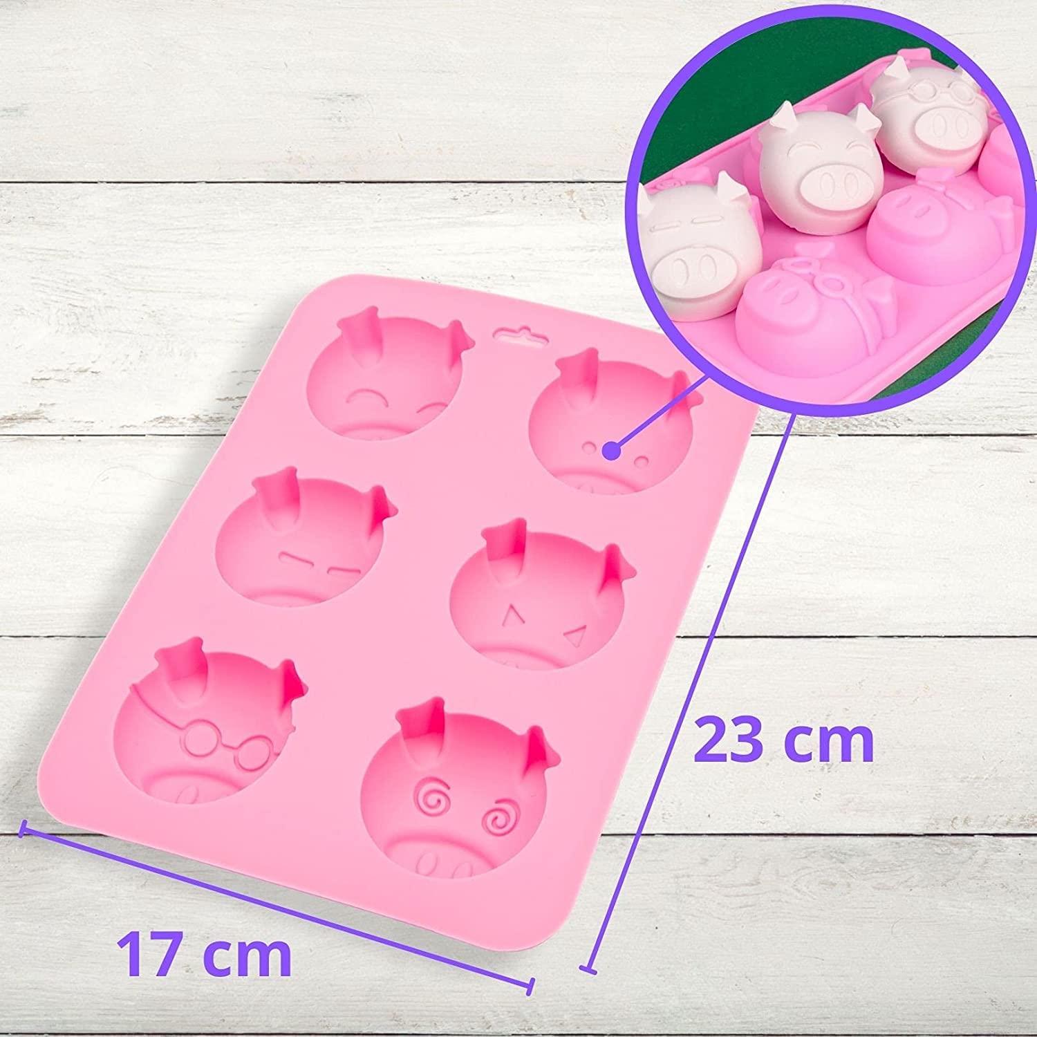 BlueFox Molde de silicona para muffins, cerdos, molde de silicona, molde para magdalenas, magdalenas, molde para bandeja de hornear, 23 x 17 x 3 cm, amuleto, color rosa