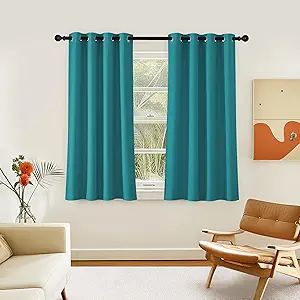 NICETOWN Room Darkening Short Curtain 54 inches Long for Living Room, Grommet Sound Reducing Thermal Insulated Curtains for Bedroom Nursery Window, 46W x 54L, 1 Piece, Peacock Teal