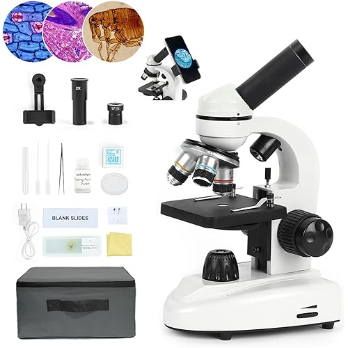 LaMulaOptics Microscope for Adults Kids Students, 100X-2000X Microscopes, Metal-Body Dual LED Illumination, Biological Compound Monocular Microscope Kit for School Lab, Homeschool w/Phone Adapter
