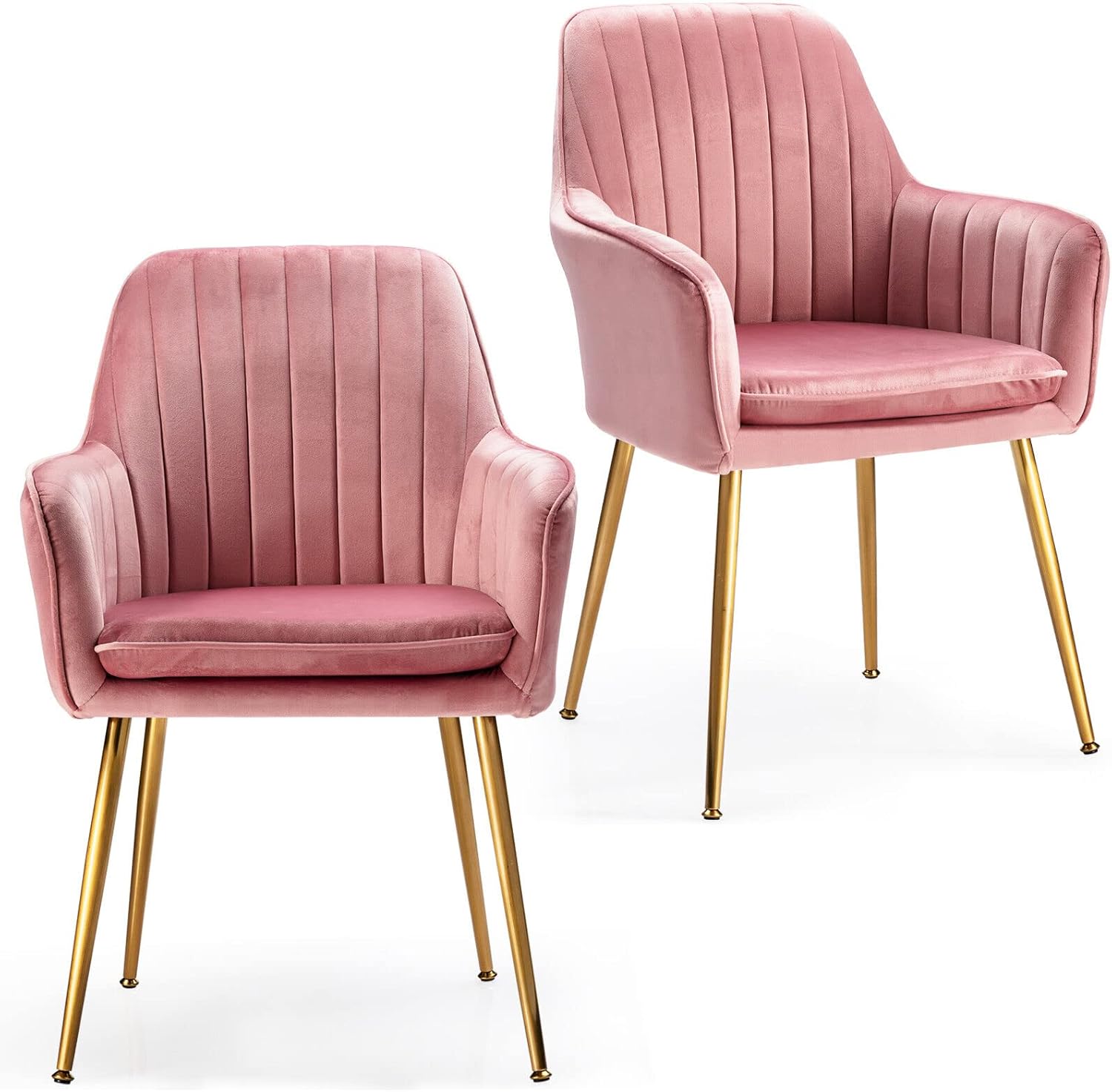 Giantex Set of 2 Leisure Chairs, Accent Upholstered Arm Chair Gold Steel Legs, Thick Sponge Seat