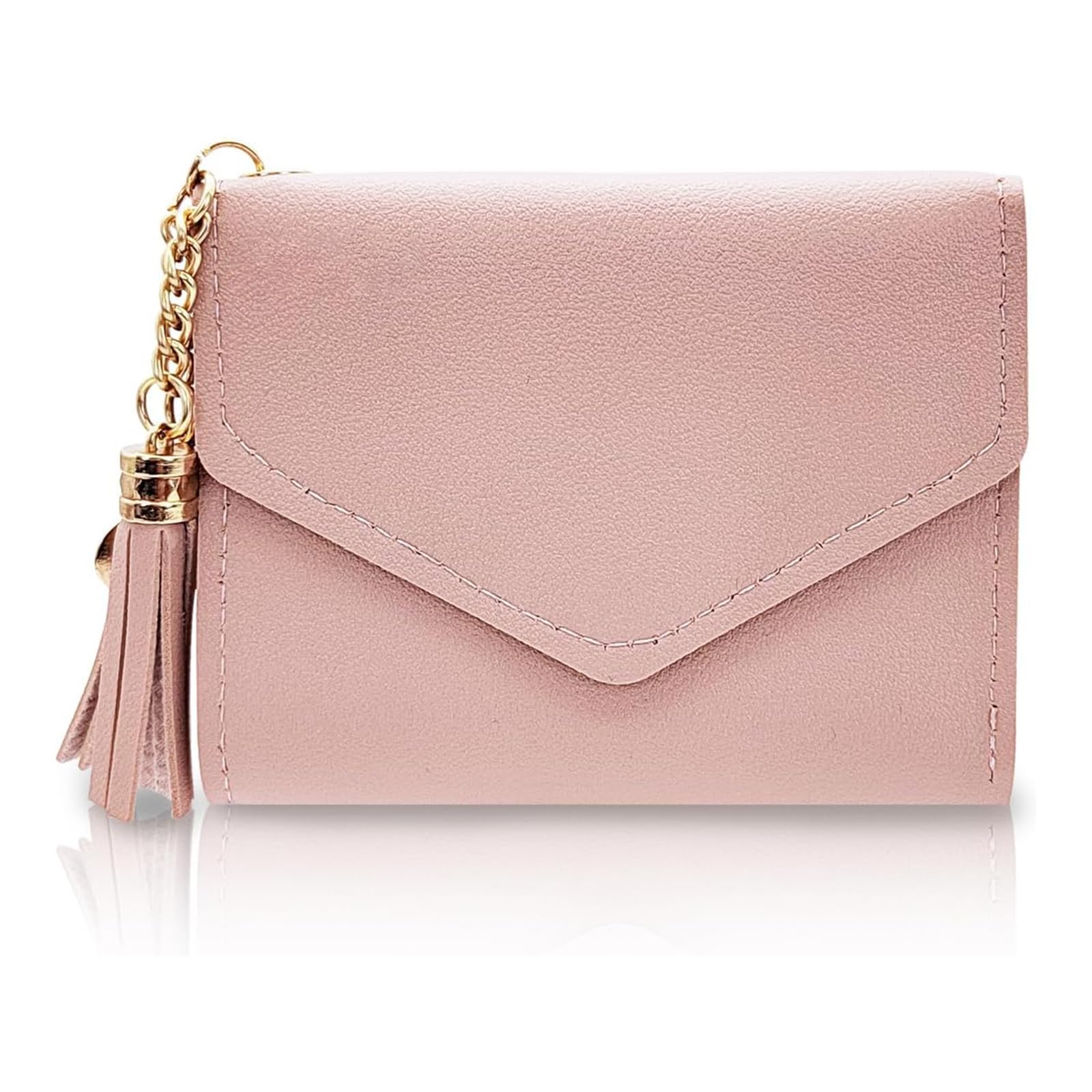 AfitLulu Women’s Wallet, PU Leather Tri-fold Wallet for Women with Heart Pendant & Tassel, 6 Slots, 1 ID Window, 1 Cash Compartment, Slim Card Wallet