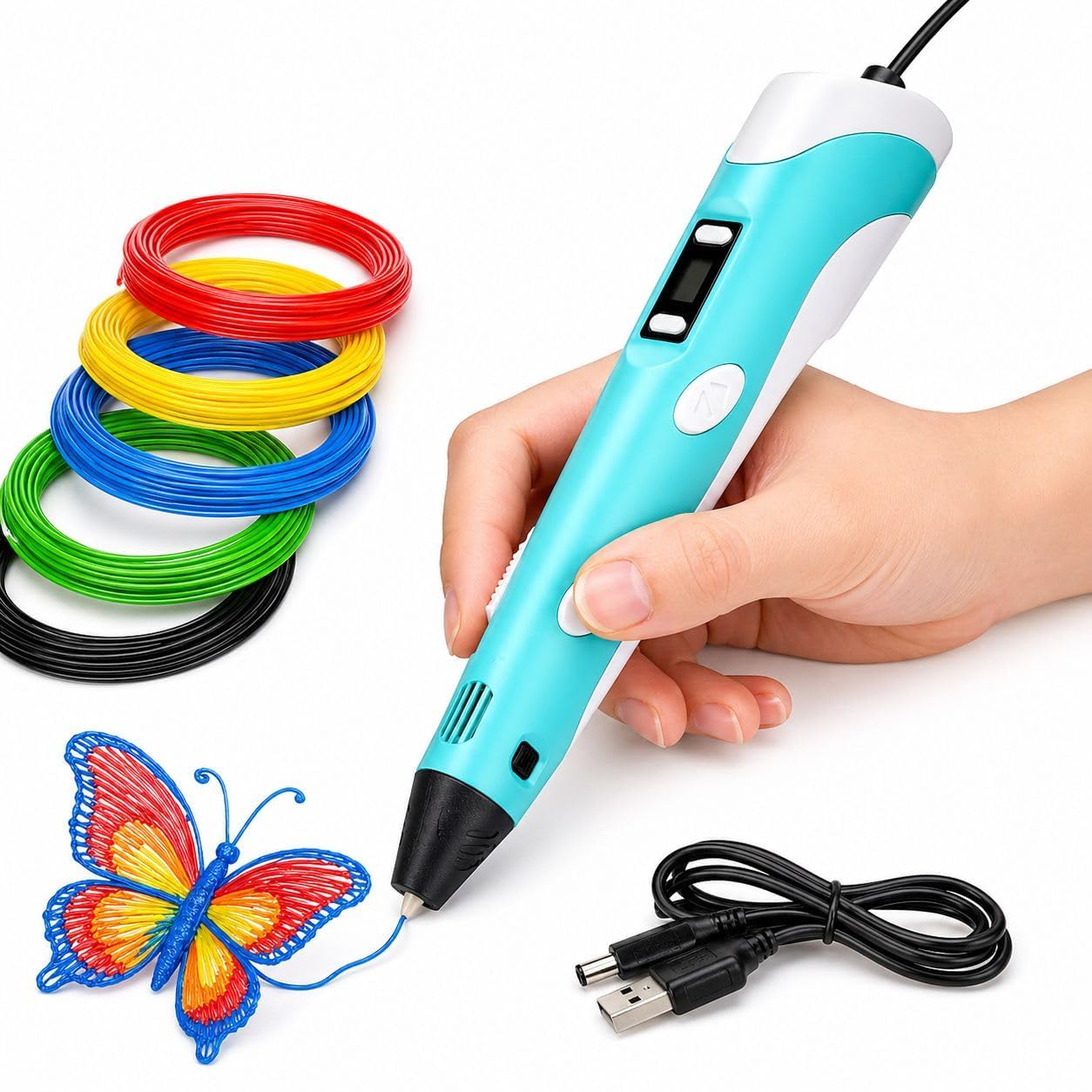3D Printing Pen with LCD Display for Kids & Adults, Adjustable Temperature & Speed Control | Professional 3D Drawing Pen Kit with PLA Filament Refills USB Cable & Stand-picture-42