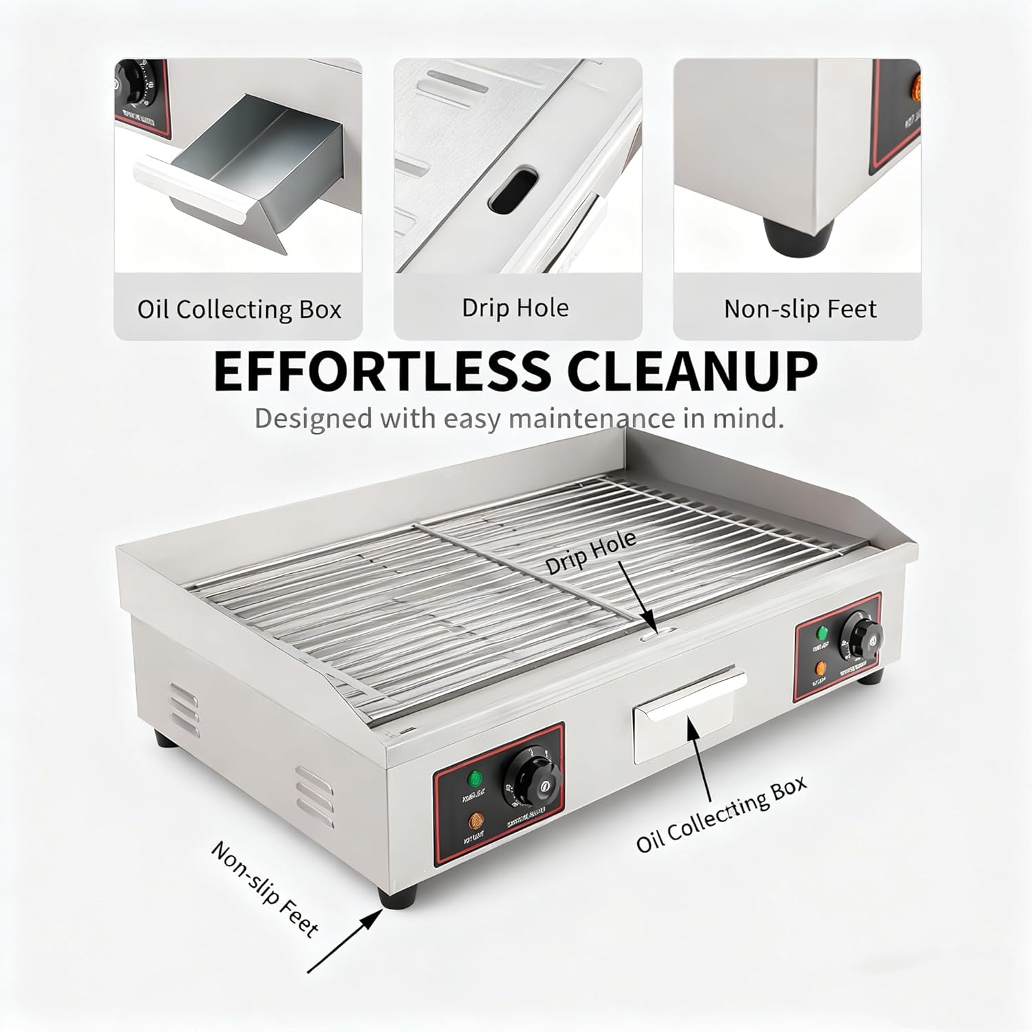 Electric Flat Top Grill 3000W, 30 Inch Stainless Steel Commercial Griddle with Adjustable Thermostat, Large Countertop Restaurant Equipment for Indoor Outdoor Use, 110V Silver