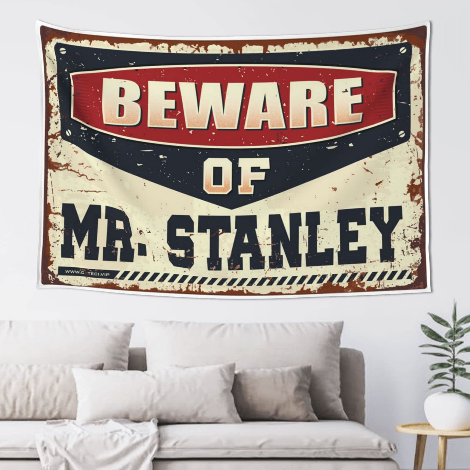 PRAVOXI Beer Decor Beware Of Mr. Stanley Tapestry Wall Hanging Dorm Room Tapestry(75X100CM)