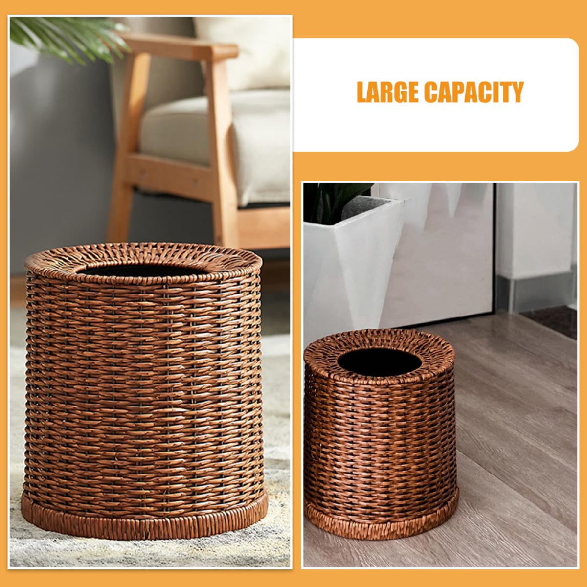Großer 12l Retro Mülleimer aus Geflochtenem Rattanimitat Widerstandsfähig und Leicht zu Reinigen für Schlafzimmer und Hotel im Eleganten Vintage Stil