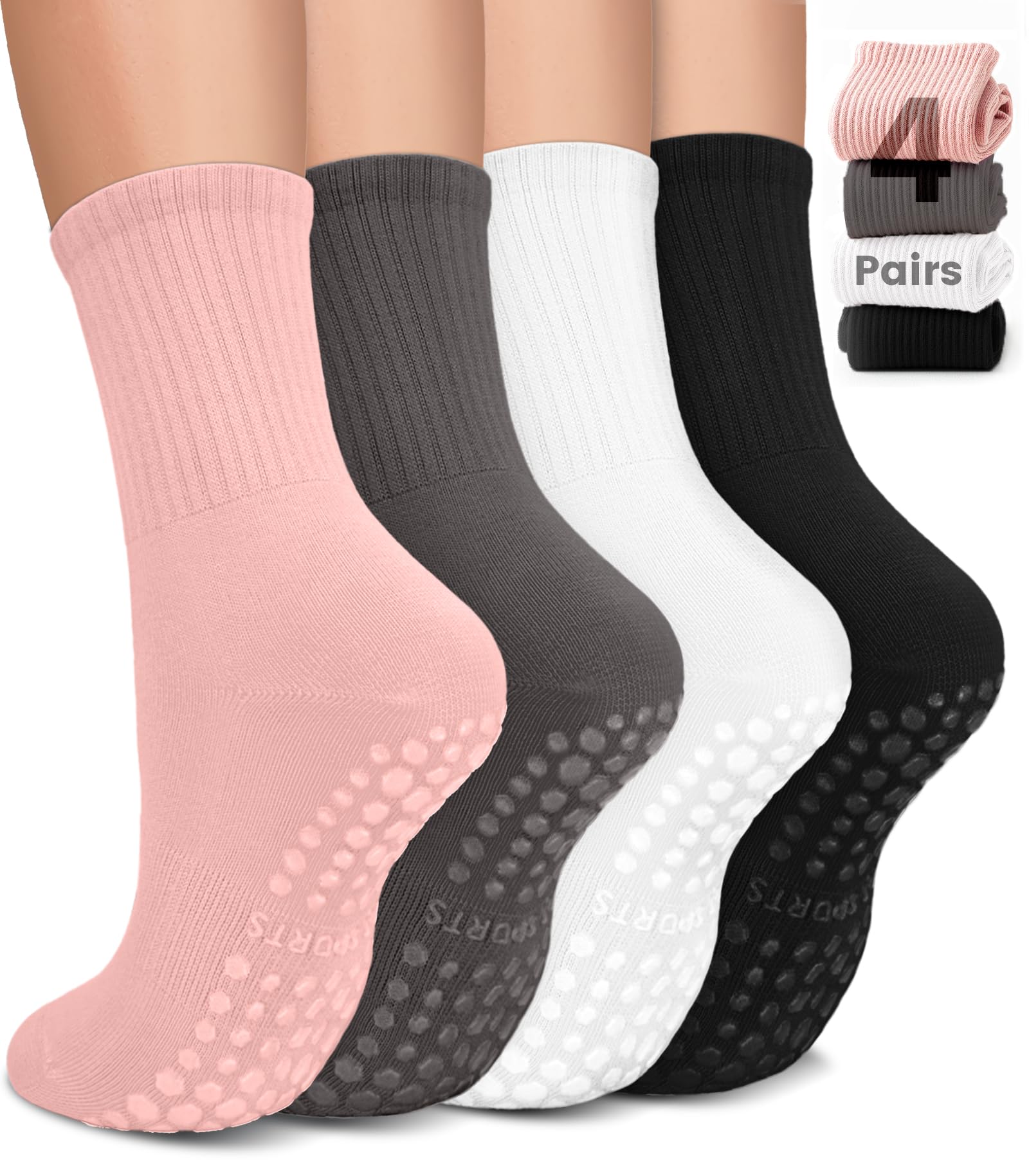 BLONGW Pilates Socks with Grips for Women, Non-Slip Yoga Athletic Socks for Barre Barefoot Workout Hospital
