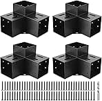 4x4 3-Way Pergola Brackets, 90° Right Angle Corner Extension Bracket Woodworks DIY Pergola kit with Black Powder Coated,Modular Sizing Gazebo Hardware for 4x4 inches Lumber(4PCS)………