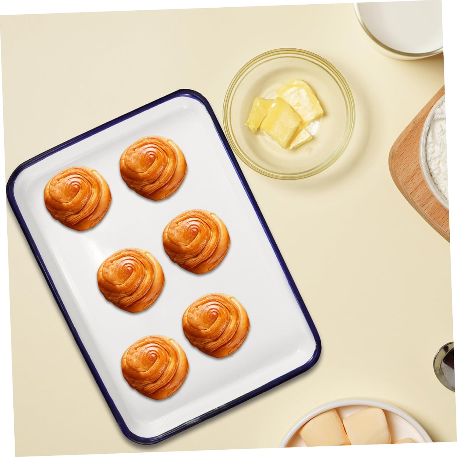 GLEAVI Enamel Roasting Pan 15 x 10 Heat-Resistant Baking Tray Non-Stick Enamel Cookware Multi-Functional Kitchen Food Container for Baking Roasting and Serving