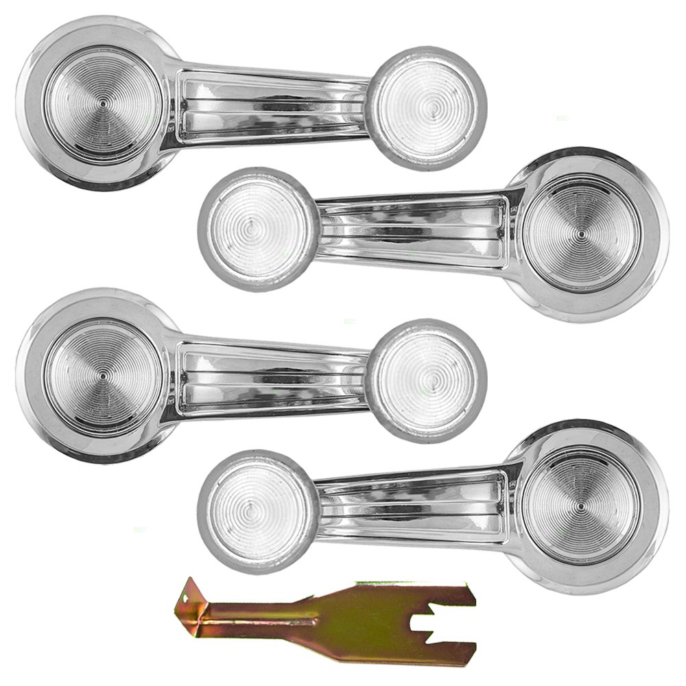 AutoandArt Brock Replacement 5 Pc Set of Manual Window Cranks Chrome w