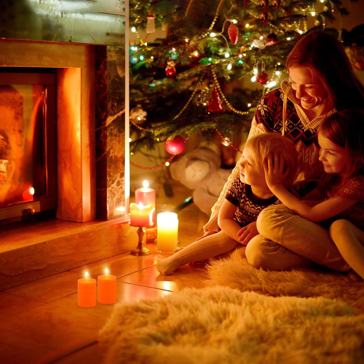 Unscented Orange Pillar Candles, Small 2x3 Inch Dripless Tapered Fall Column Candles for Thanksgiving Day Home Party Holiday Celebration, 24 Hour Burning, Set of 4