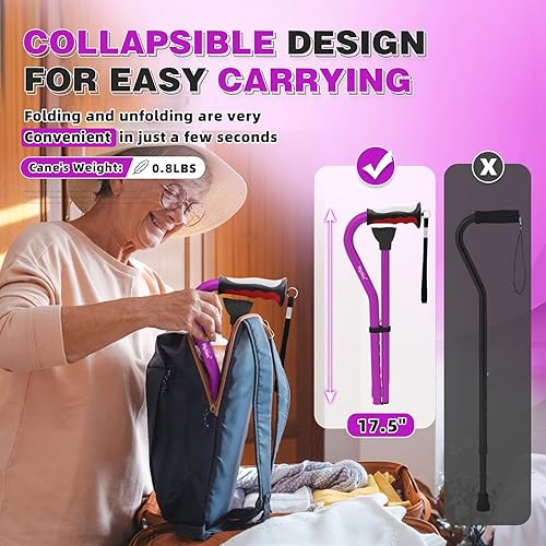 Miniatura 6 de BigAlex Bastón ligero para caminar, mango suave para personas mayores, palo portátil plegable ajustable para mujeres y hombres, ayuda de movilidad