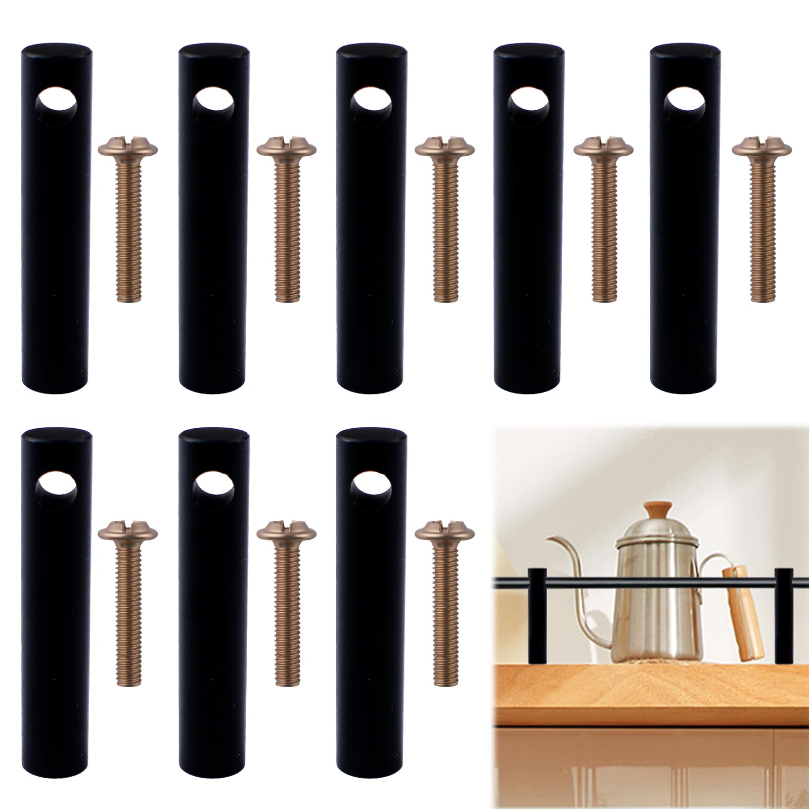 INCREWAY 8Pcs Black Cylinder Shelf Railing Mounting Base, Full Hollow Column Base for Wire Shelving Metal Shelf Fence Stand Round Post Holder for Organizer Rack Guard Rail Support Clamp