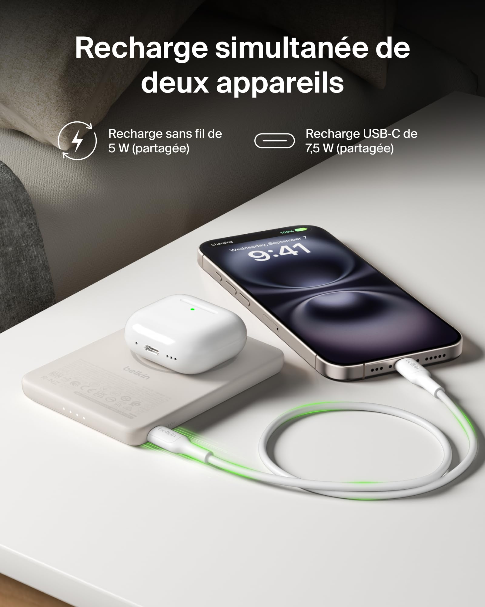 Belkin BoostCharge Batterie Externe Magnétique 5 000 mAh - Beige