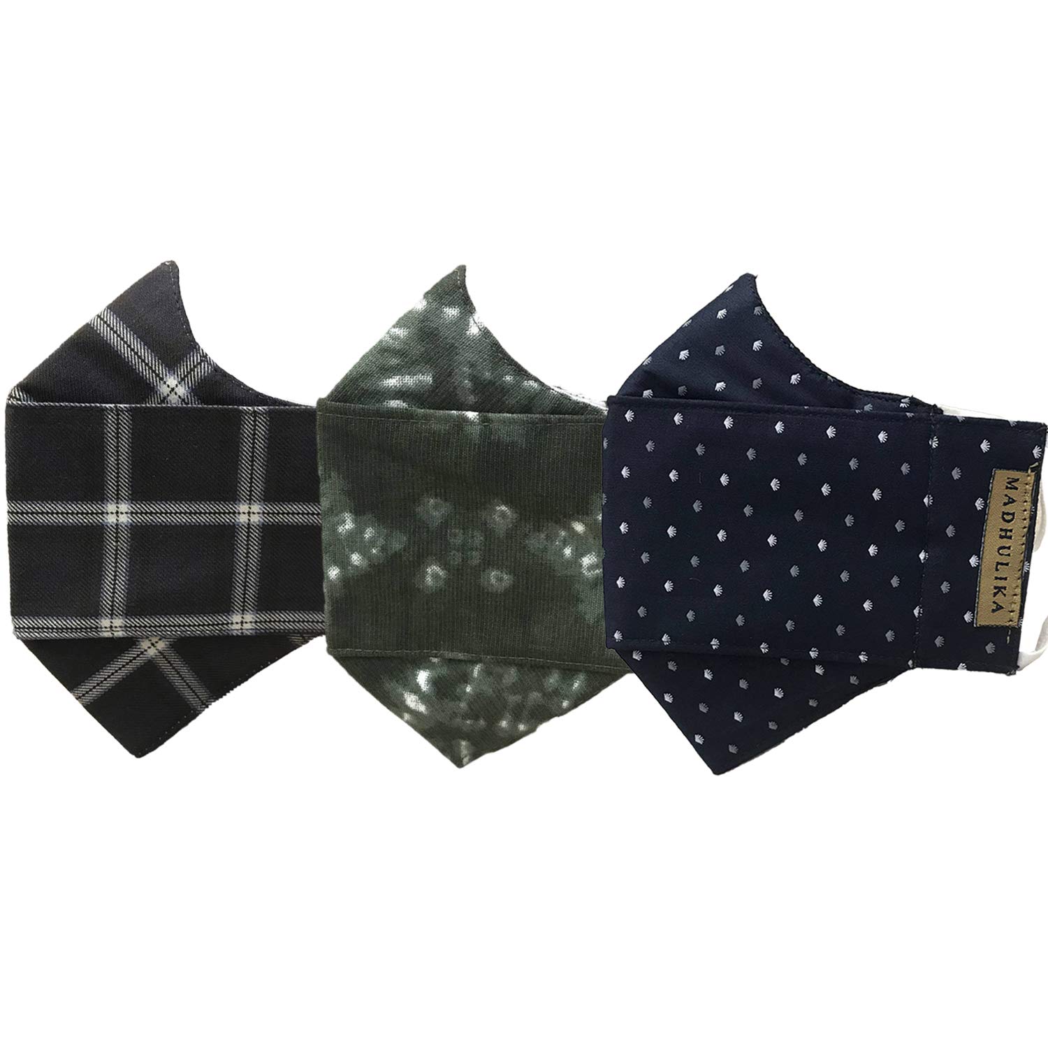 Madhulika Men's Black Cotton Reusable Durable Comfortable (RDC) 3-Layer Face Mask Assorted - Pack of 3