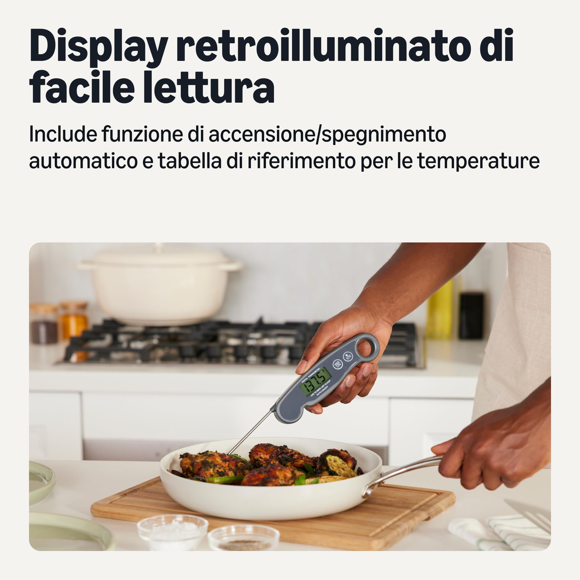 Amazon Basics Termometro Digitale per Carne a Lettura Istantanea, Resistente all'Acqua