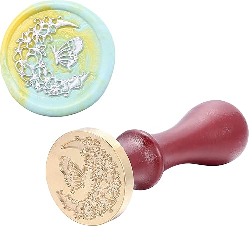 Miniatura 4 de Yopyion - Sello de sello de cera con diseño de luna y mariposa, para cartas de boda, invitaciones, sobres, embalaje de regalo