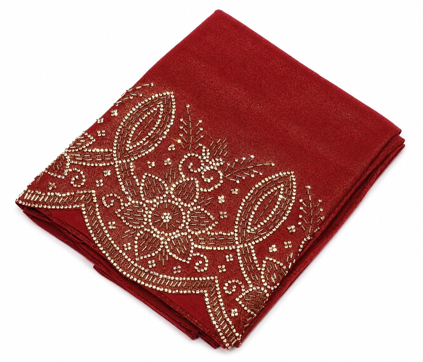 Shimmer Hijab Scarf Shawl maroon with Gold Beaded Embroidery-image-5