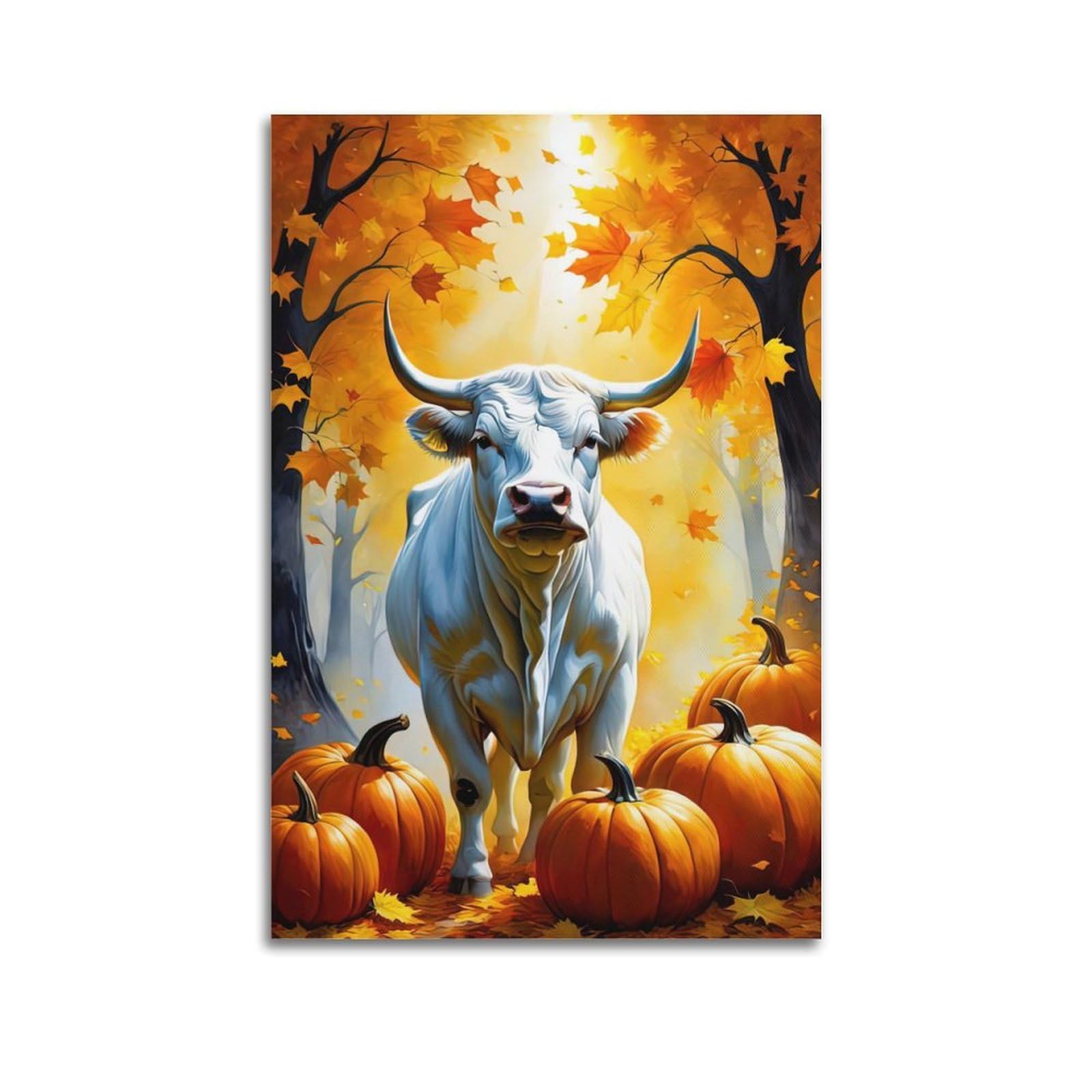 ZSZWHJ Animal Poster Cow And Pumpkin Poster Decorative Painting Canvas Wall Posters And Art Picture Print Modern Family Bedroom Decor Posters 20x30inch(50x75cm)