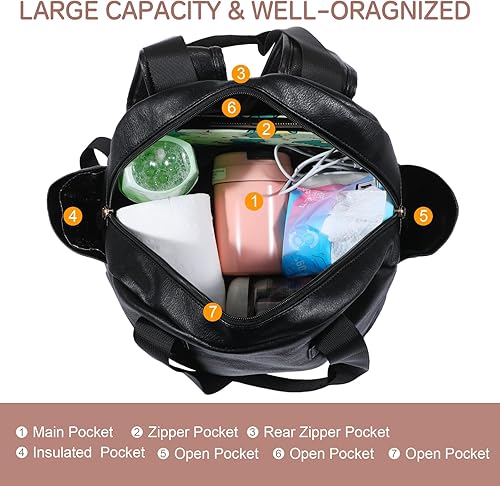 Miniatura 3 de Elegante mochila de pañales, bolsa de pañales de cuero de gran capacidad para viaje, bolsa de pañales para mamá papá, bolso de hombro, impermeable,