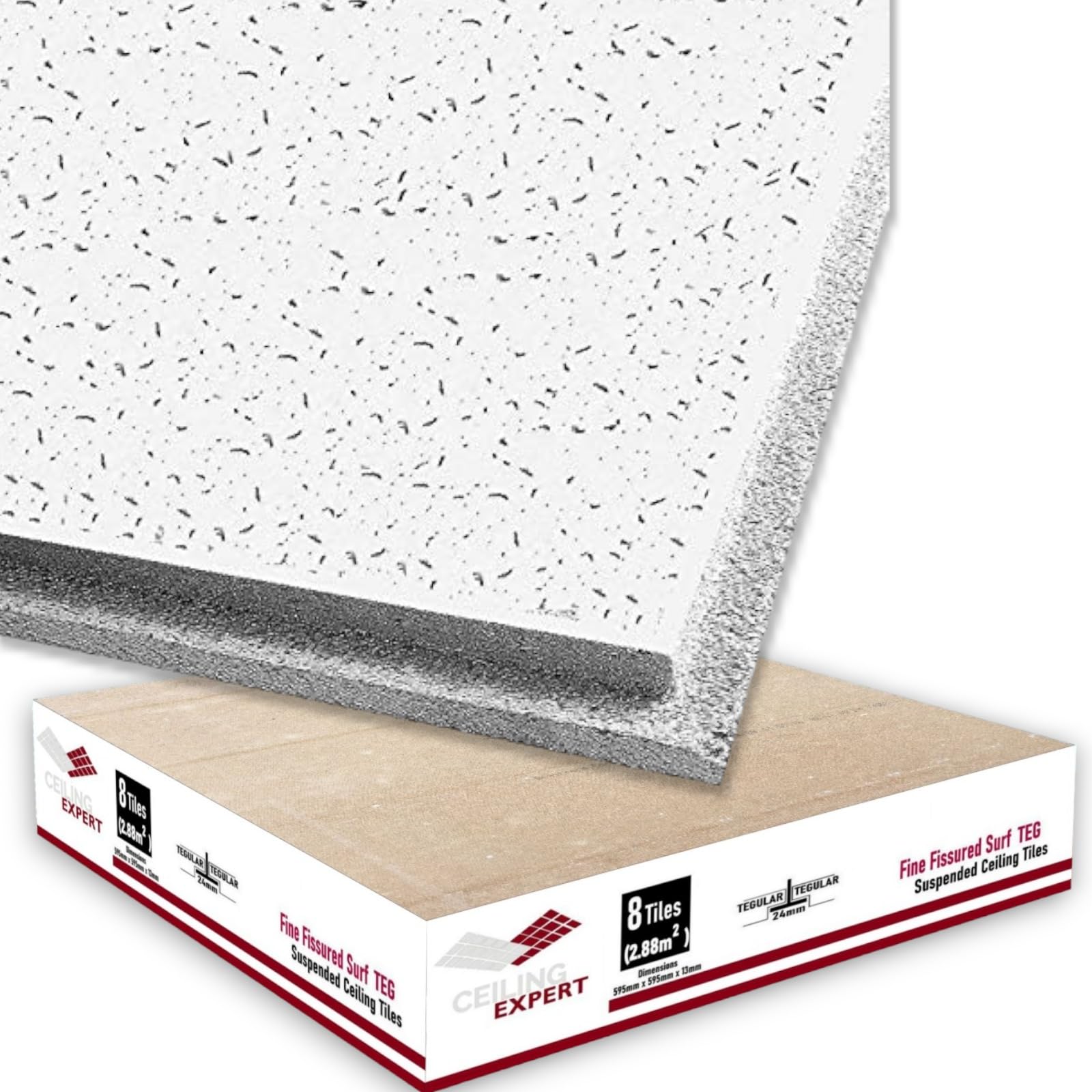 Buy Suspended Ceiling FINE FISSURED TEGULAR Edge Tiles 595 x 595 600x600 8 Tiles in Box Online